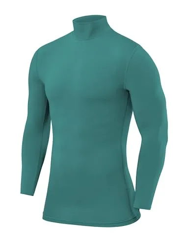 PowerLayer Kompressionsshirt Herren - Compression Shirt Funktionssshirt Langarm - Laufshirt Herren - Mock Neck Sportshirt - Longsleeve Oberteil Unterziehshirt - Grün, M