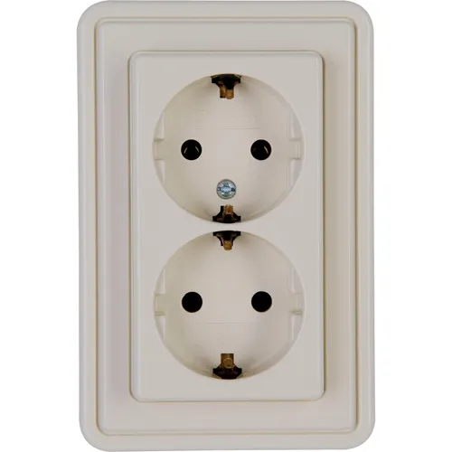 Kopp STANDARD – Schutzkontakt-Steckdose, 2-fach, Komplettgerät, Farbe: Cremeweiß