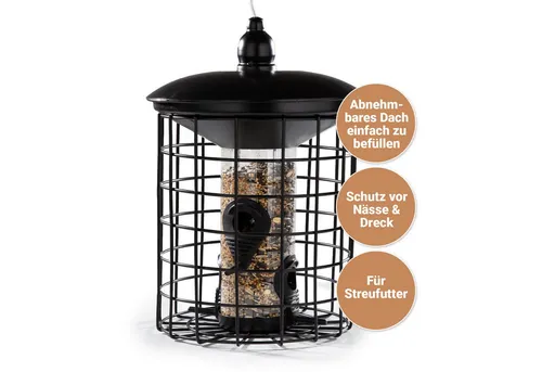 Cult at Home Vogelfutterhaus - 29cm mit Schutzkäfig zum Aufhängen - Tierhäuser für Wildvögel, ideal für die Winterfütterung und sorgt für zuverlässige Nahrungsquelle bei Frost und Schnee.