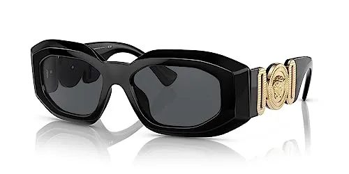 Versace VE4425U Herren-Sonnenbrille - Sportbrille mit schmalem Vollrand aus schwarzem Kunststoff, ideal für stilbewusste Männer, die auch im Freien modisch aussehen wollen.