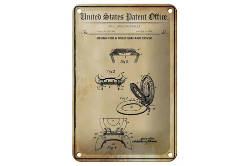Blechschild Patent 12x18 cm Entwurf für einen Toilettensitz und Deckel Schild