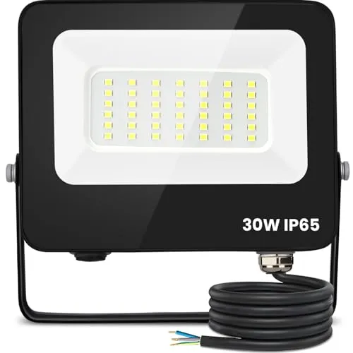 Aigostar LED Strahler außen 30W Kaltweiss 6500K 2450 Lumen Scheinwerfer IP65 Wasserdicht Außenstrahler für Hell Garten Garage Sportplatz Hof Fluter