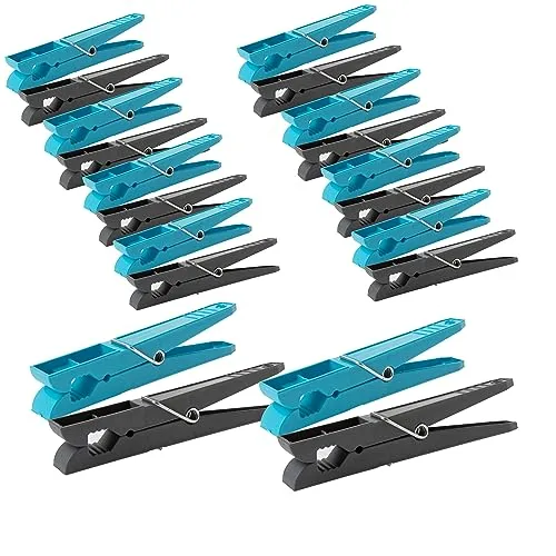 Wäscheklammern XL 40er Stück, Länge: 10 cm, Farbe: Türkis+Anthrazit, Windfest - Extra stabil aus Kunststoff mit Stabiler Aussenringfeder - Ideal auch für schwere Textilien, Made in EU