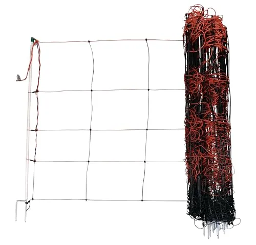 Kerbl Hobbyfarming TitanLight Net (Tiernetz, Länge 50 m, Höhe 90 cm, Farbe orange/schwarz, mit Doppelspitze, Anzahl Pfähle 14, Weidezubehör) 27352