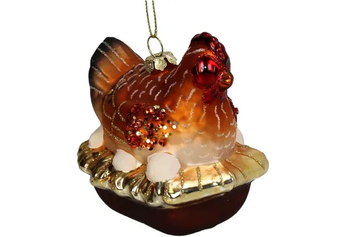 HD Collection Christbaumschmuck, Christbaumschmuck Glas 9,5cm Henne im Nest Figur Braun / Gold