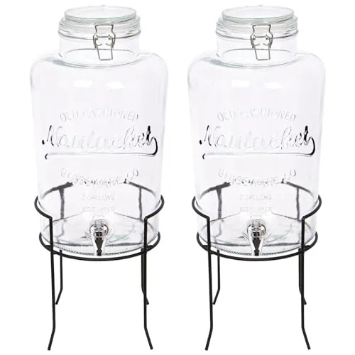 Rink Drink 2X Schwarzer Ständer 8.7L Getränkespender aus Glas mit Tap - Groß Küche Party Wasser Saft Punsch Trinken Kühlschrank Container Krug Flasche Glas