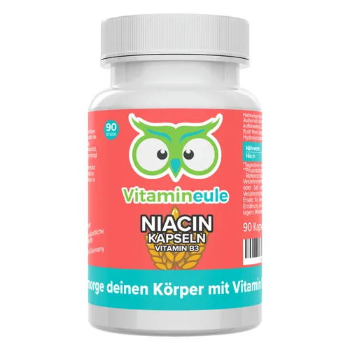 Vitamineule Niacin Kapseln - 500 mg Vitamin B3, flush free - Vitamine - Unsere Niacin Kapseln sind 100% flush free und gut verträglich, ideal für eine gesunde Haut und einen normalen Energiestoffwechsel.