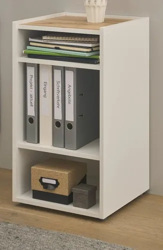 Furn.Design Container Center - Schreibtischcontainer in Weiß mit Eiche - Standcontainer für Ihr Homeoffice, 40 x 70 cm, mit höhenverstellbaren Regalböden und strapazierfähiger Melaminbeschichtung für langlebige Nutzung.