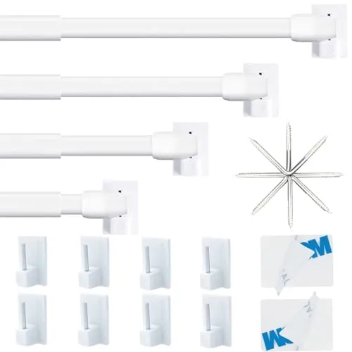 Stücks Gardinenstange kleben, Bistrogardinenstangen, Vorhangstange Ausziehbar, für Store, Schrank, Fenster, Küche, DIY-Projekte (80-140CM, Weiß) 4