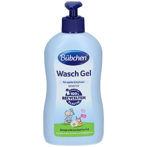 BÜBCHEN Duschgel - Waschgel 400 ml - Mildes, seifenfreies Waschgel mit Weizenprotein für sanfte Reinigung von Babyhaut und feinem Haar. Ideal für tägliche Anwendung, auch für empfindliche Erwachsenenhaut geeignet.