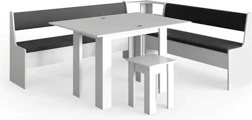 Vicco Sitzgruppe Roman, 5-tlg. in Weiß/Anthrazit - Elegante Sitzgruppe für Küche oder Esszimmer, inklusive Tisch und bequemer Polsterung für höchsten Komfort. Ideal für gesellige Abende und Familienessen.