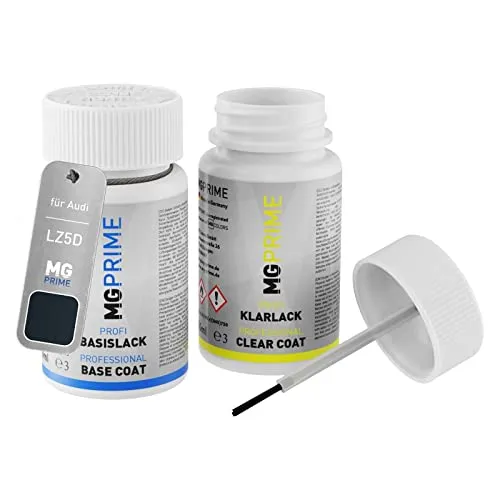 MG PRIME Autolack Lackstift Set für Audi LZ5D / Z5D / 7X Nachtblau Perleffekt/Night Blue Pearl Effect Basislack Klarlack je 50ml