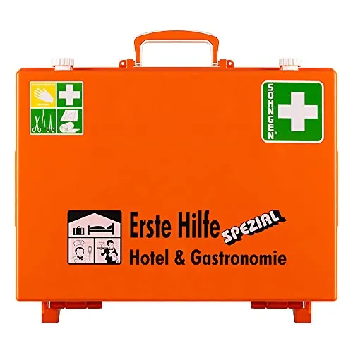 aluderm by Söhngen SÖHNGEN Erste-Hilfe-Koffer Hotel & Gastronomie, Wandhalterung, orange, DIN 13157, Art.-Nr. 0360103 | Verbandskasten | Notfallkoffer | Erste Hilfe Kasten