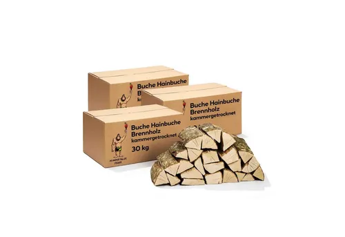 Neandertaler Feuer Brennholz Buche 90 kg - Hochwertiges Grill- und Kaminholz - Brennholz aus 100% Buche, kammergetrocknet für sofortige Verwendung. Ideal für Grill, Kamin und Ofen mit hoher Energieausbeute und umweltfreundlicher Herkunft.