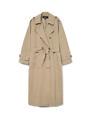 VERO MODA Damen VMCHLOE Long Trenchcoat NOOS, Silver Mink, XL - Damen-Mäntel mit elegantem Zweireiher und praktischen Seitentaschen für stilvolle Looks und Komfort.