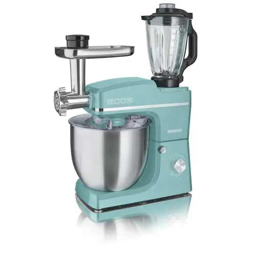 HEINRICHS 3 in 1 Universal Küchenmaschine, Küchengerät 1500W, 6 Geschwindigkeitsstufen, Multifunktionale Knetmaschine mit Fleischwolf, 1.5L Mixerbehälter, XXXL 10L Edelstahlschüssel (Grün)