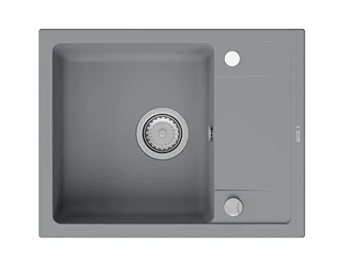 GRANMASTER Smart Spülbecken Küche - mit 1 Becken - Granitspüle mit Siphon Waschbecken Küche - Einbauspüle Arbeitsplatte Küchenspüle 67x44x16,4 cm Spüle Titan mit Abtropffläche