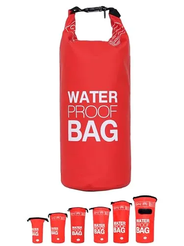 DonDon Dry Bag wasserdichte Tasche 2l, 5l, 10l, 15l, 20l, 30l Pack-Sack Beutel mit Schultergurt - rot 15 Liter