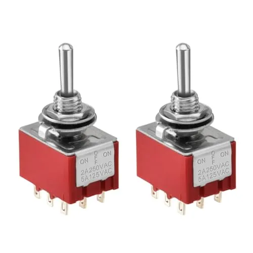 Heschen Miniatur-Kippschalter, MTS-303, ON-OFF-ON 3PDT 9-polig, 2A 250V, 6A 125V, 2 Stück