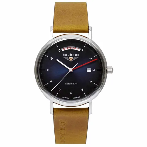 BAUHAUS Automatic UHR 21623 blau - Elegante Automatikuhr mit Tages- und Datumsanzeige - Armbanduhren, mechanisch mit 50 m Wasserdichtigkeit und edlem blauen Zifferblatt, ideal für stilbewusste Herren.