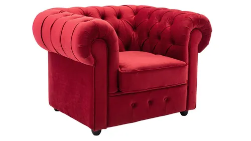 Sessel Chesterfield Relaxsessel Rot 114 cm - Eleganter Loungesessel im Chesterfield-Stil, bezogen mit hochwertigem Samt. Ideal für Ihr Wohnzimmer oder die Lounge. Komfortable Sitzfläche und stilvolles Design für entspannte Stunden.
