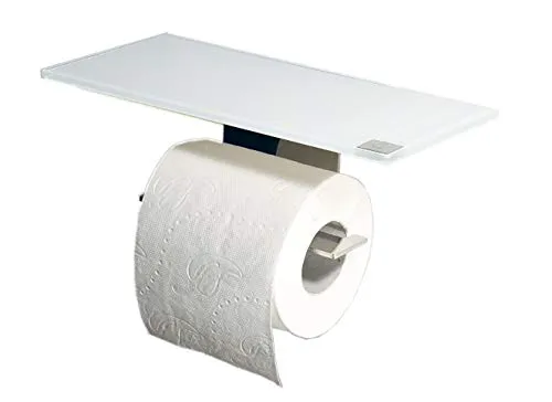 WC Rollenhalter/Toilettenpapierhalter mit weißer Abstellfläche/Ablage aus Glas/L - Made in Germany -