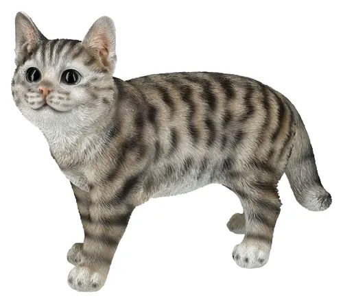 Katzenfigur graue getigerte Katze 25 cm - Lebensechte Tierfigur für Katzenliebhaber - Sammlerfiguren: Handbemalte, detailreiche Katzenfigur aus hochwertigem Kunststein, ideal als Geschenk oder Dekoration für Katzenfreunde.