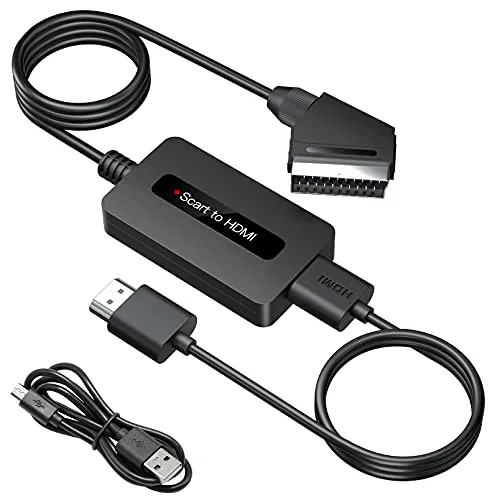 Scart auf HDMI Konverter mit HDMI-Kabel und ScartKabel, Männlich Scart zu HDMI Adapter