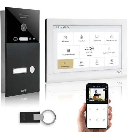 GVS IP Video Türsprechanlage mit Türöffner, RFID, 1x 10 Zoll Monitor & App