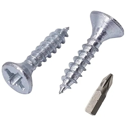 SKIR'CO (100 Stück) Verzinkter Stahl 3,5 x 15 mm Silberholzschrauben, Pozidriv Senkkopf, Spanplattenschrauben, PZ Vollgewinde (100, 3,5 x 15 mm)