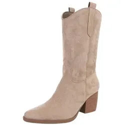 Ital-Design Stilvolle Damenstiefel aus hochwertigem Material Westernstiefel (89937994) Blockabsatz Stiefel in Hellbraun braun 36 EU