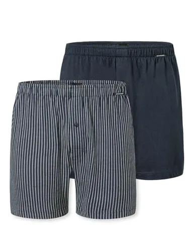 Schiesser Herren 2 Pack Boxershorts Baumwolle Jersey - Herren-Boxershorts im Zweierpack mit zwei verschiedenen Designs, ideal als Geschenk. Beinumspielende Passform und weiche Single-Jersey-Qualität für optimalen Tragekomfort.