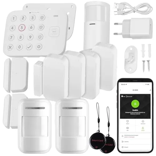 VisorTech Alarmanlagensets: 12-teiliges WLAN-Alarmanlagen-Set mit 9 Sensoren, 2 RFID-Schlüssel,App (Alarmanlage mit Türsensor, Alarmgeräte, Senioren Handy)