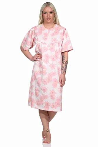 Normann Elegantes frauliches Damen Kurzarm Nachthemd,105 cm Länge, Knopfleiste am Hals, Farbe:rosa, Größe:44-46
