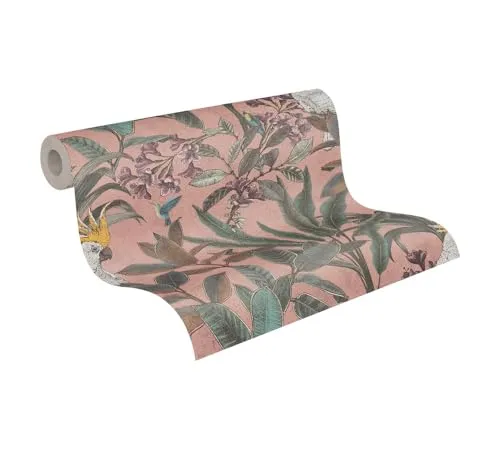 A.S. Création PintWalls Vliestapete mit Dschungel-Motiv und Papageien 0,53 x 10,05 m – Rosa, Grün, Violett – Tapete mit Urwaldmotiv - 397481