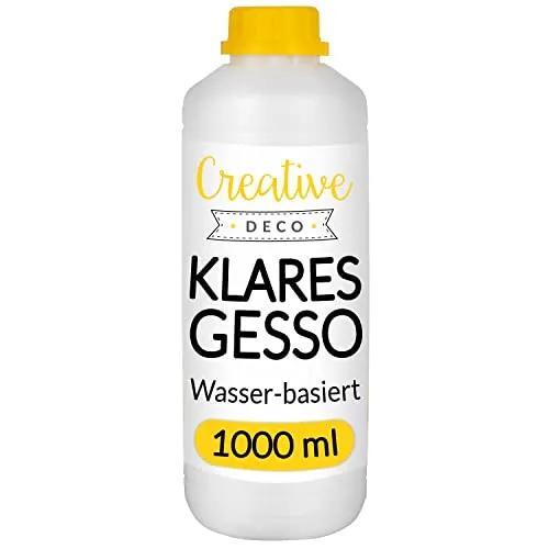 Creative Deco Professionell Klar Gesso | 1L | Farbzusätze für Acrylmalerei Grundierung für Malerei | Ideal Primer für Acryl-Farben, Öl-Farben, Pouring, Decoupage, Finnabair, Malfarbe | Grundfarbe-n