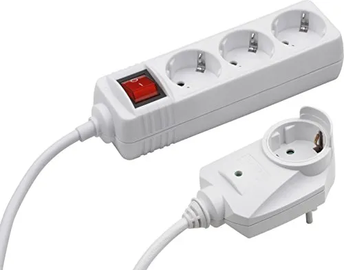 Meister Steckdosenleiste 3-fach, mit Zusatzstecker - 2 m Kabel - weiß - IP20 Innenbereich - Schalter / Powersplit / Steckerleiste mit Überspannungsschutz / Mehrfachsteckdose / Tido / 7430630