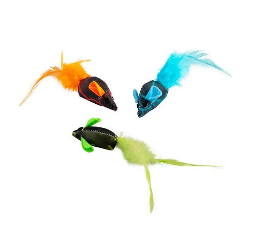 DUVO+ Plüschmäuse Duvoplus Cat Toy Flash Mäuse mit Federn - 3 Stück