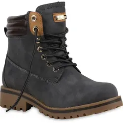 Mytrendshoe Warm Gefütterte Damen Outdoor Stiefeletten Worker Boots 813283 - Wanderschuhe für Damen, warm gefüttert für optimalen Komfort im Winter, mit robustem Kunstleder und rutschfester Profilsohle.