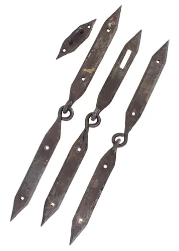 Ulfberth Geschmiedete Wikinger-Truhenbeschläge - Komplettset für Reenactment - Handgeschmiedetes Set mit zwei robusten Scharnieren und einem zweiteiligen Verschluss aus Stahl, ideal für authentische Truhen im Mittelalter-Reenactment und LARP-Projekte.