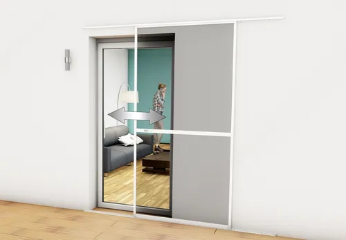 Hecht Schiebetür Einzelelement Comfort, Dunkelbraun, B120/H240 cm - Fliegengitter mit einfachem Montage-System, bietet zuverlässigen Insektenschutz und bleibt lichtdurchlässig für optimale Luftzirkulation.
