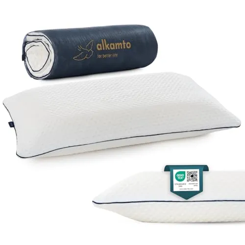 alkamto Memory Foam Kopfkissen 70 x 45 cm – Ergonomisches Nackenstützkissen – Oeko-Tex Zertifiziert – Thermoregulierender Bezug – Hypoallergen & Waschbar – Für Rücken & Seitenschläfer