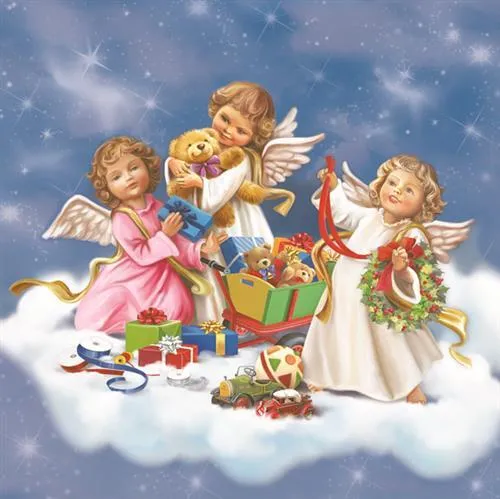 Servietten Engel Wolke Angel with Toys Weihnachten Himmel Tischdeko 33x33cm 20
