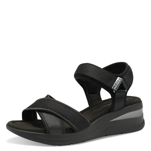 Tamaris Sandalette Damen Bequem schwarz, EU 39 - Wanderschuhe mit hochwertiger Verarbeitung, bequemer Decksohle und flacher Sohle für optimalen Komfort und einfaches An- und Ausziehen dank Klettverschluss.