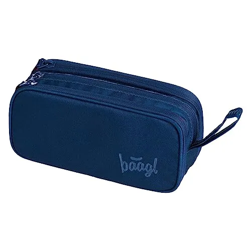 Baagl Federmäppchen für Mädchen, Jungen, Schule Mäppchen, Federmappe mit 3 Fächer, Federtasche für Teenager, Kinder Etui (Big Navy)