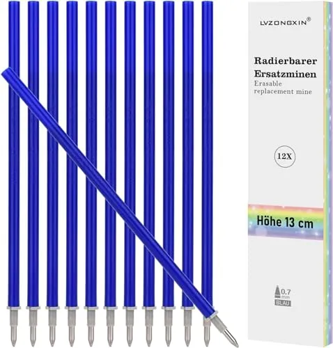 LVZONGXIN Ersatzminen, Kompatibel Mit Legami, [ Blau, 12er], Spitze 0,7mm,Höhe 13 cm, Radierbare Tintenrolle (BLAU, 12)