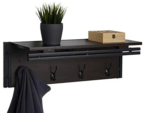 Mendler Wandgarderobe HWC-A27 - Dunkelbraun mit 3D-Struktur - Wandgarderobe mit 4 Haken und Ablagefläche, stilvolles Design mit 3D-Struktur, ideal für Ordnung im Flur. Belastbar bis 15 kg, inklusive Schrauben zur einfachen Montage.