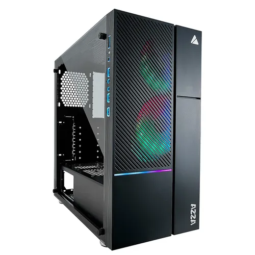 AZZA Iris 330 Gaming-Gehäuse ATX - RGB LED MidiTower mit Glasfenster - Stylisches Computergehäuse im Mid Tower Format mit adressierbarem RGB LED Leuchtstreifen und gehärtetem Glas. Ideal für Gamer, die Wert auf Design und Funktionalität legen.