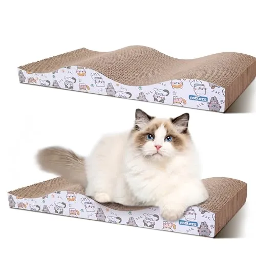 Nobleza 2 Stücke Katzen kratzbrett mit Minze, Wellpappe Kratzmatten, Recycelbar Qualitäts-Pappe Kratzpad,Kratzpads Beidseitig Erhältlich, 44 x 22cm