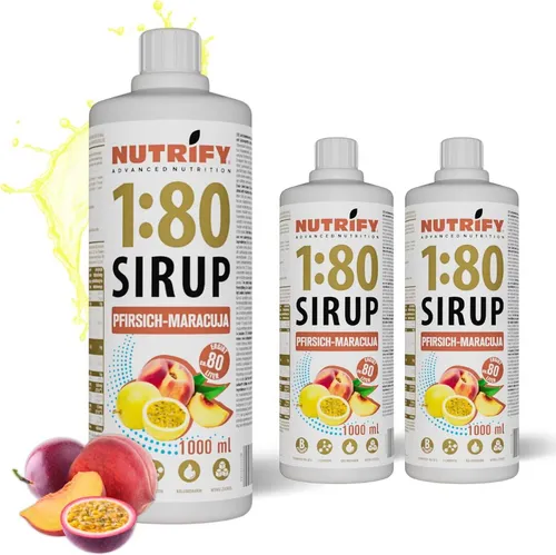NUTRIFY Vital Drink Sirup Low Carb 1:80 Pfirsich Maracuja - Sirup für Sportgetränke, zuckerfrei und kalorienarm mit nur 1,75 kcal pro Glas. Ergibt 80 Liter erfrischendes Getränk für deine Fitnessziele.